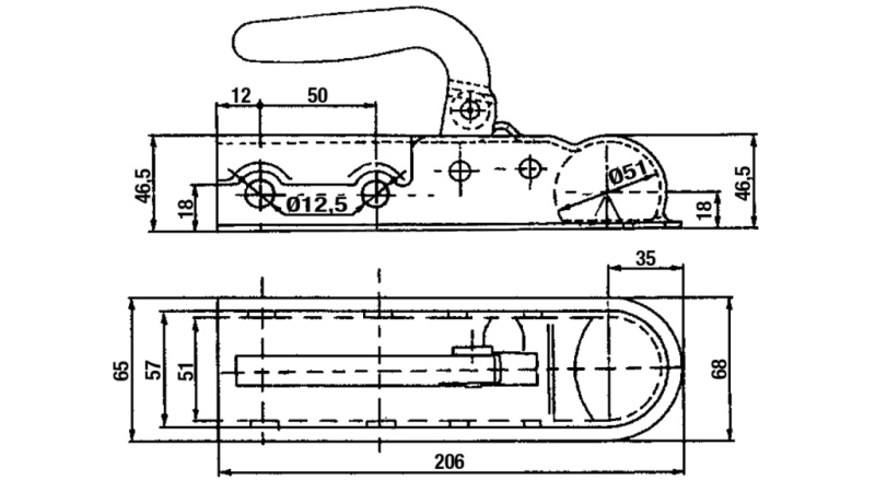 DRAGKROK FÖR BILTRAILER RUND FI50