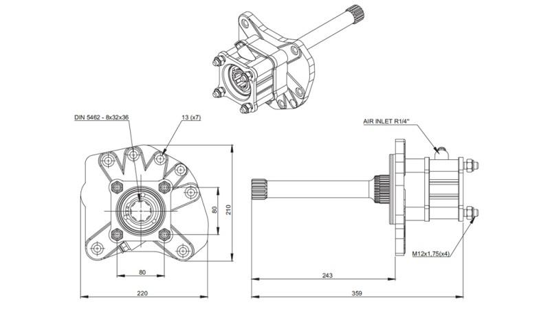 Afmetingen UITGANG VOOR HYDRAULISCHE POMP - MERCEDES G155 - 1 ACTROS