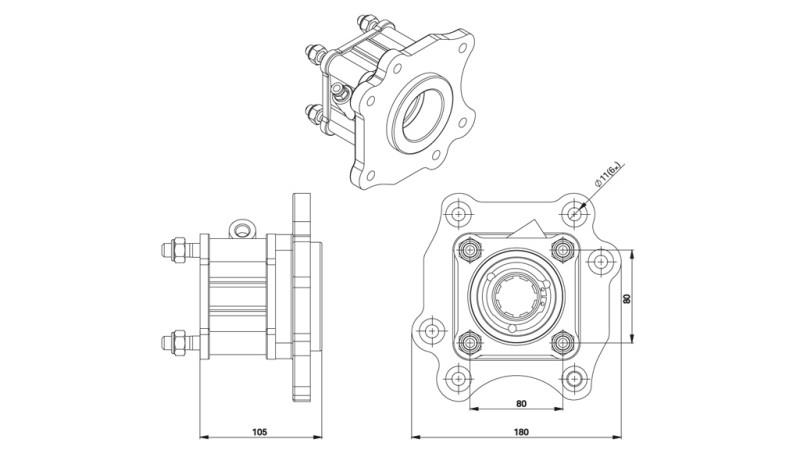 Dimensioni USCITA PER POMPA IDRAULICA - MERCEDES ATEGO-1 - 6 FORI