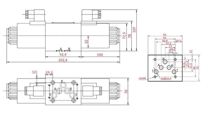 HIDRAULIKUS ELEKTROMÁGNESES SZELEP KV-4/3 CETOP 5 12/24/230V N3