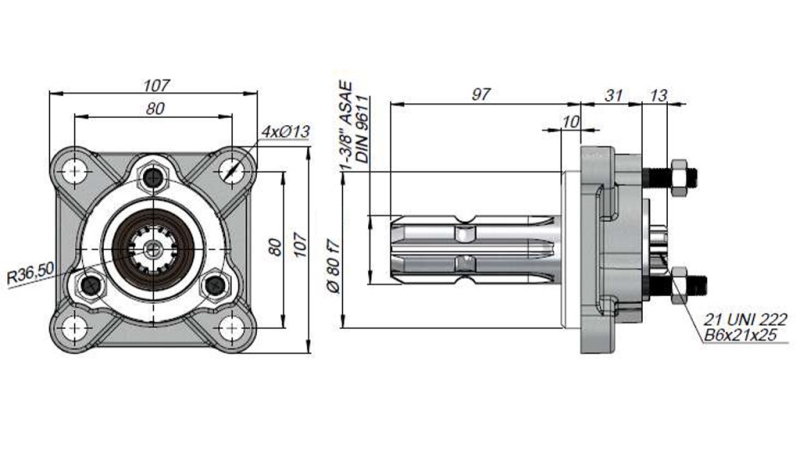 ZAPFWELLENADAPTER FÜR UNI GUSSEISEN PUMPE ZAPFWELLE-MÄNLICH - 3 SCHRAUBEN