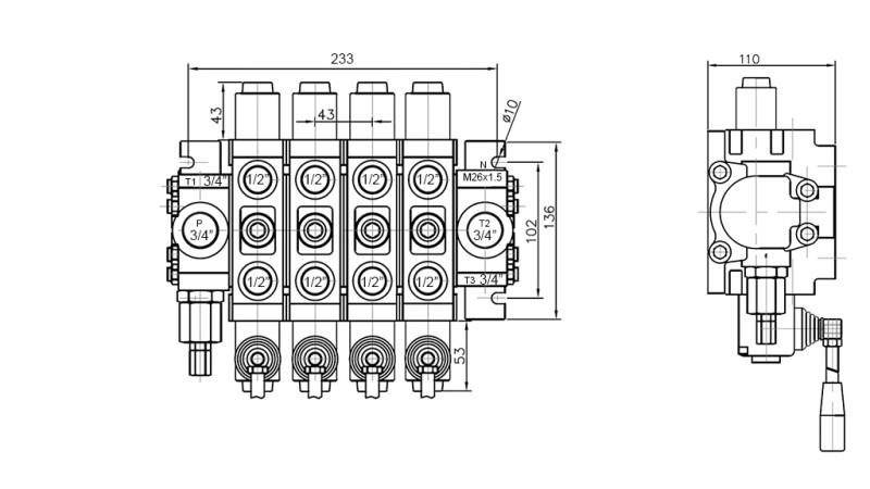 HYDRAULIKVENTIL 4xPC70