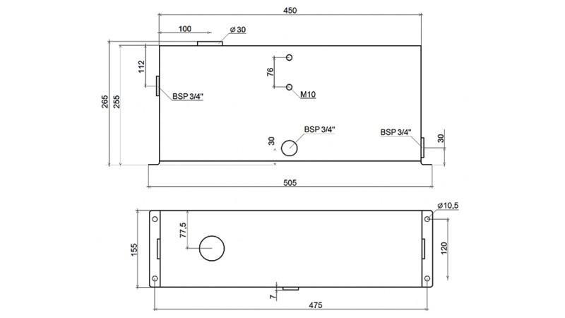 FÉM TARTÁLY 12 LITER KOCKA 255X155X450 mm KOMPLETT