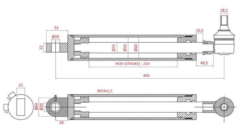 HIDRAULIČNI VOLANSKI CILINDAR FIAT-NEW HOLLAND OEM-5189888