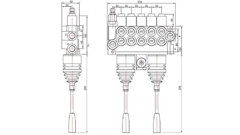 HYDRAULIKVENTIL 5xP40 + 2x JOYSTICK