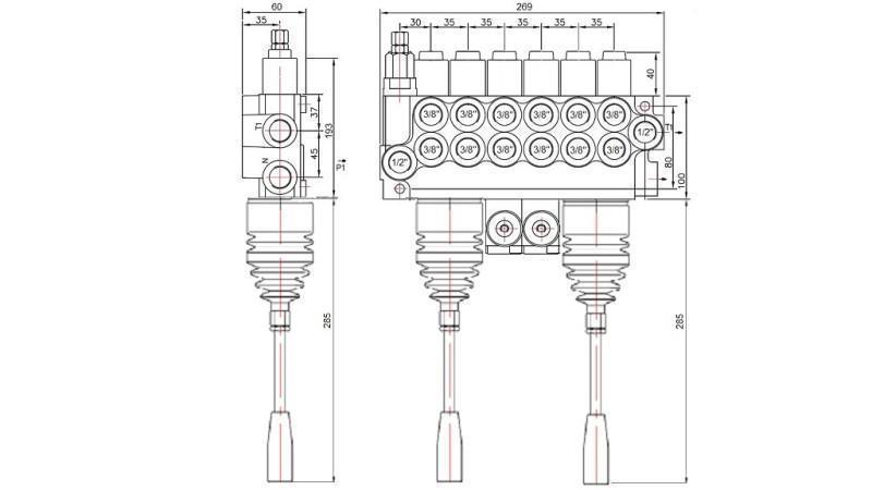 HYDRAULIC VALVE 6xP40 + 2x JOYSTICK