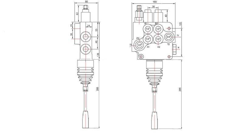 VALVOLA IDRAULICA 2xP80 + JOYSTICK