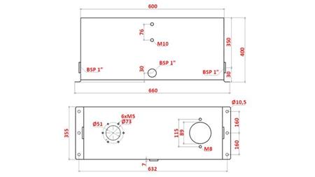 METALL OLJETANK 75 LITER KUBE 400x355x600mm FORBEREDELSE FOR SUKKEFILTER