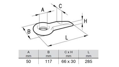 FIXED TOWING HOOK FI50 66x30 L285 - 14000KG/2000KG